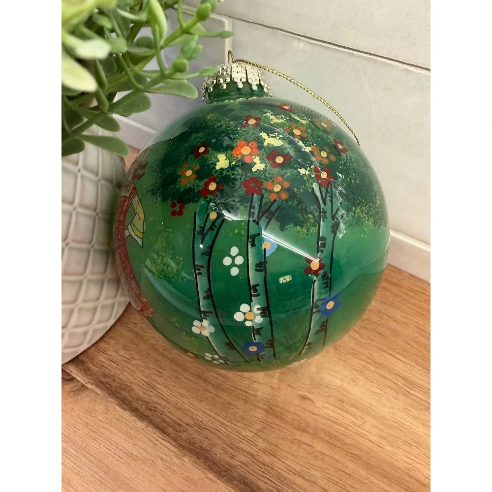 Vintage Li Bien Style Hand Painted Glass Ornament Russian Folk Dance Green 3